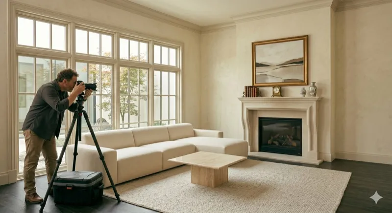 Photographer shooting a living room